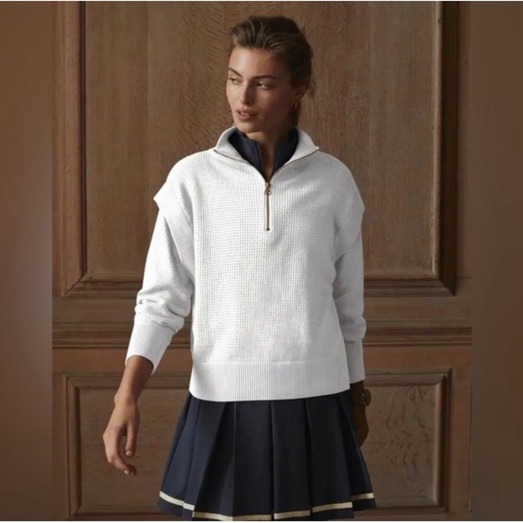 NEW Varley Atwood Half-Zip Knit Sweater Pullover White Women's Large - Picture 1 of 13